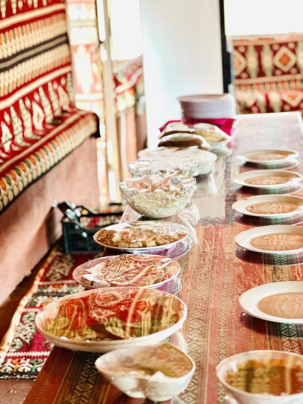 Dinner spread at camp