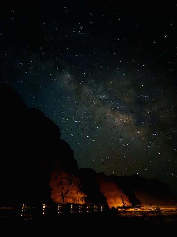 The Milky Way over the cliffs of Wadi Rum
