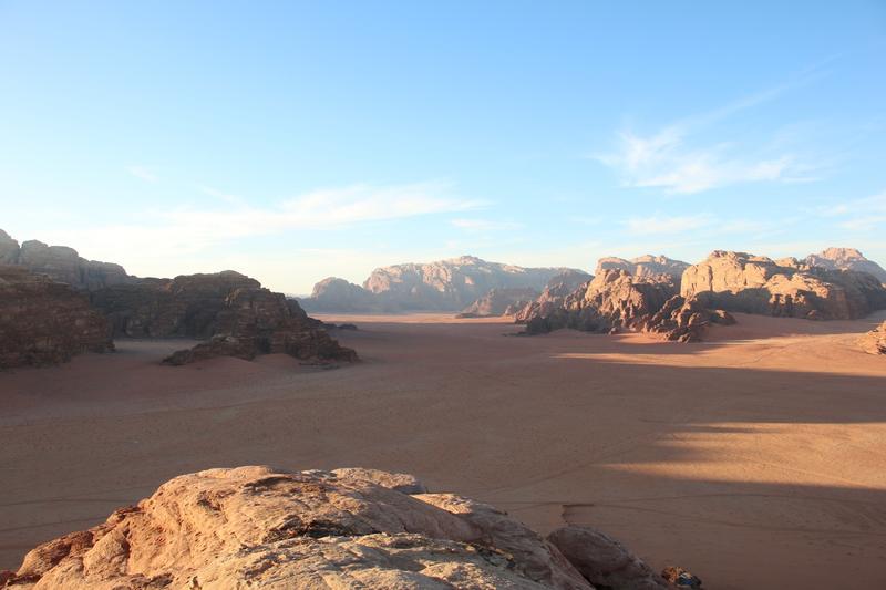 View over the sand and mountains of Wadi Rum